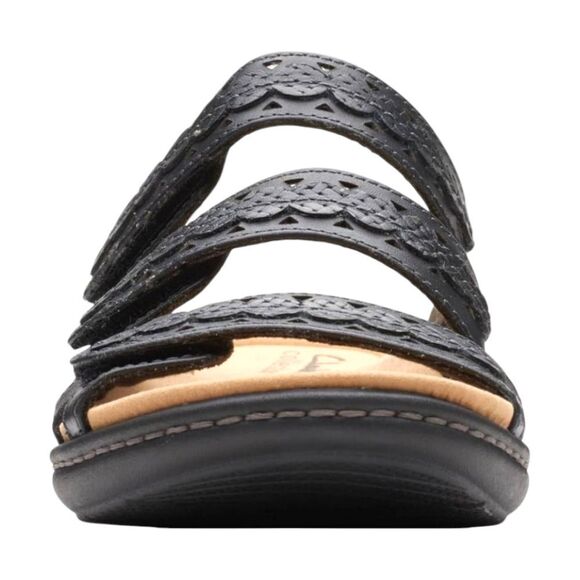 CLARKS COLKECTION Black Leather LAURIEANN Cove Ajustable Velcro Flat Sandals 9W - Picture 4 of 14